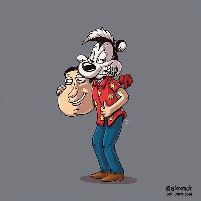 06-Pepé-Le-Pew-and-Glenn-Quagmire-Characters-Drawings-Alex-Solis-www-designstack-co