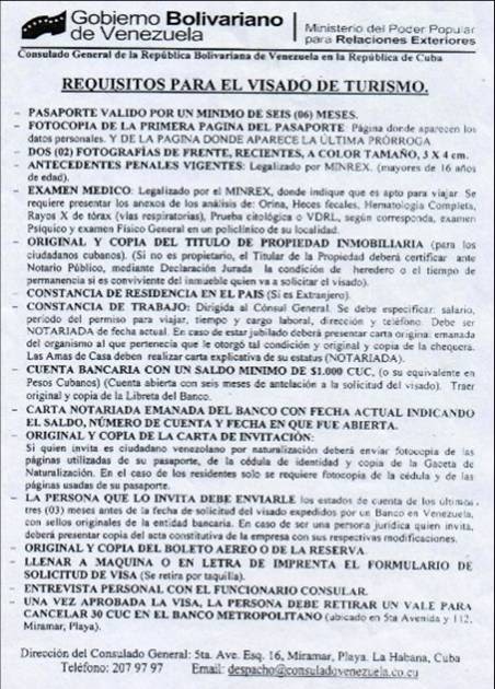 Evidencias: Requisitos del Consulado de Venezuela para el 