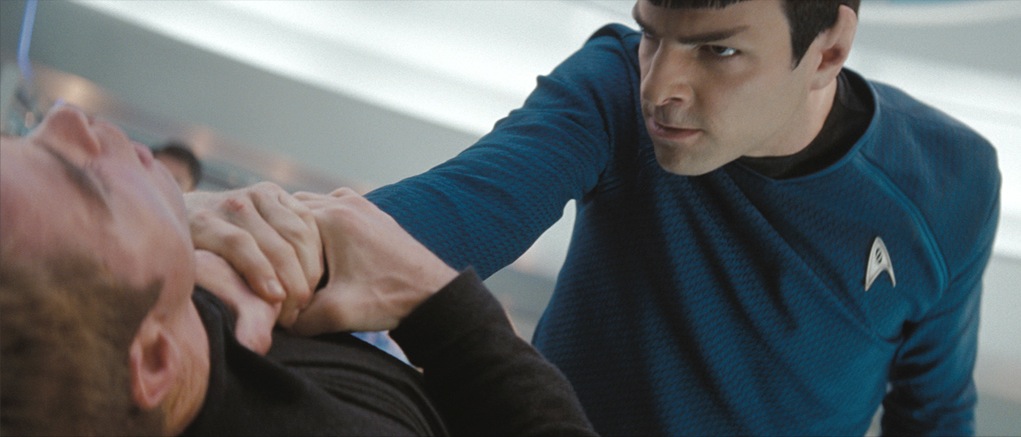 Spock with his hand around Kirk's neck