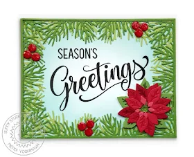 Sunny Studio Stamps: Season's Greetings Holiday Christmas Card (using Christmas Garland Frame and Layered Poinsettia Dies)