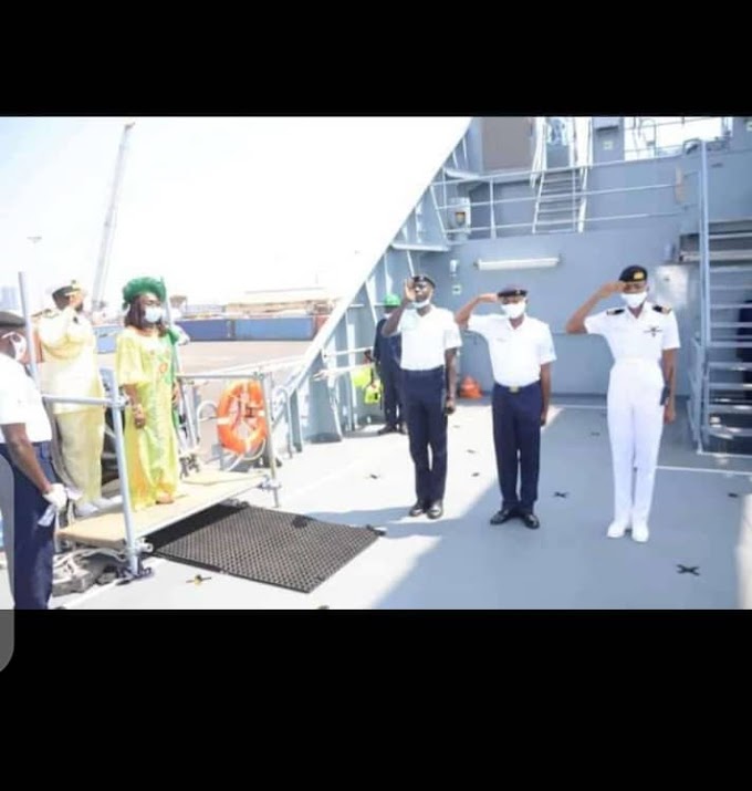 Prof Monique Ekpong Receives Nigerian Navy Tank Landing Ship On Stop-Over In Angola