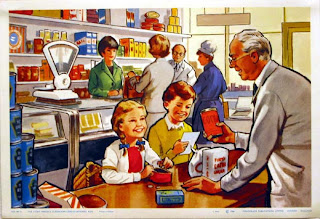 vintage book illustration grocery store