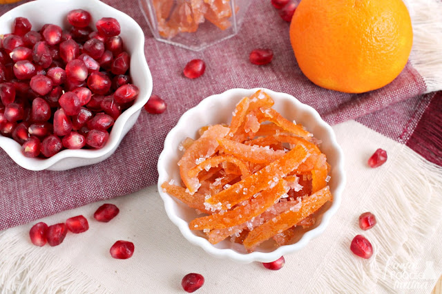 Combining the sweetness of fresh citrus with just a hint of tart pomegranate, this Candied Pomegranate-Mandarin Orange Peel is a must-make for the holiday season.