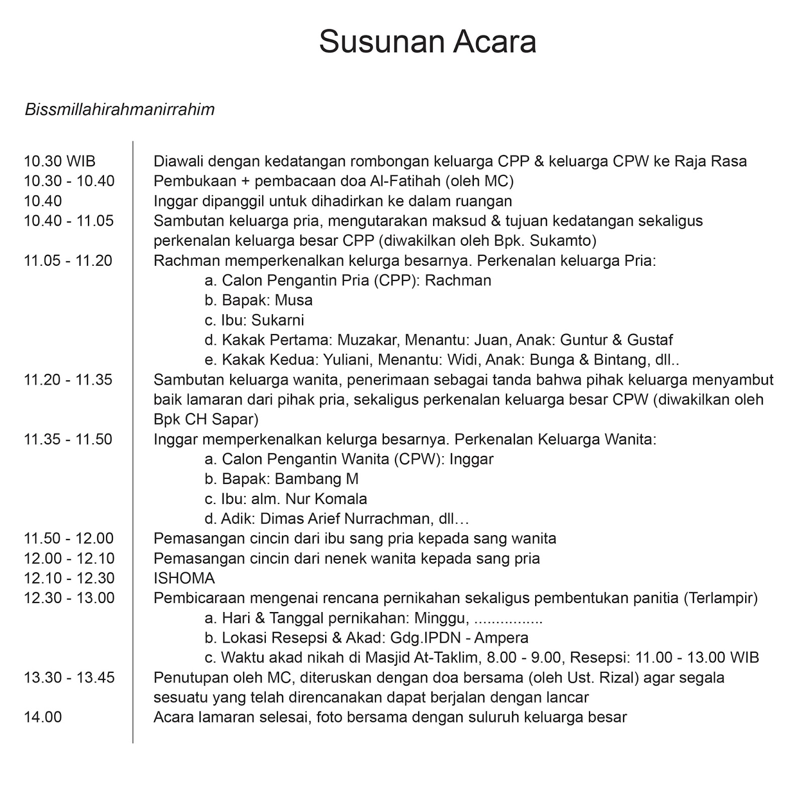 Referensi Susunan Acara Lamaran - Assalamualaikum