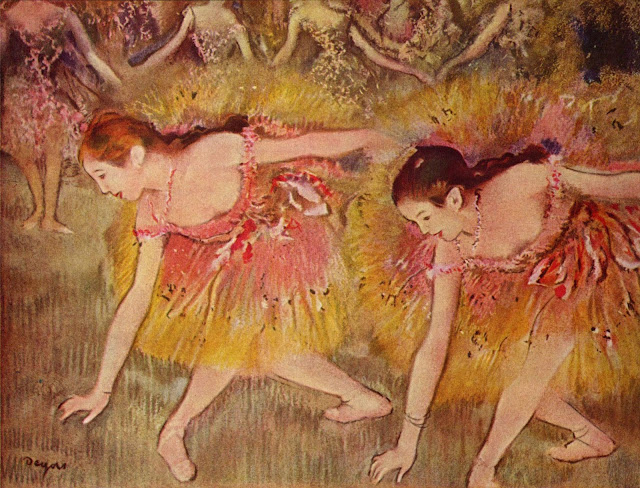 dancers bending down,edgar degas painting,edgar degas ballerina