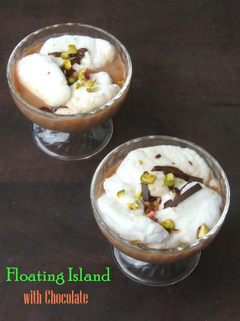 Floating island with chocolate, Ile flottante au chocolat