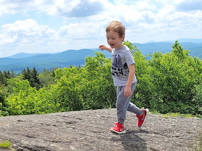 3-year-old boy at the top of Pitcher Mountain