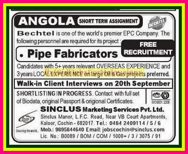 Angola short term job vacancies - Free recruitment