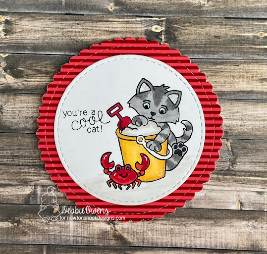 You're a cool cat by Debbie features Circle Frames, Love & Meows, Kitten Beach, Newton's Summer Vacation; #inkypaws, #newtonsnook, #summercards, #kittencards, #cardmaking