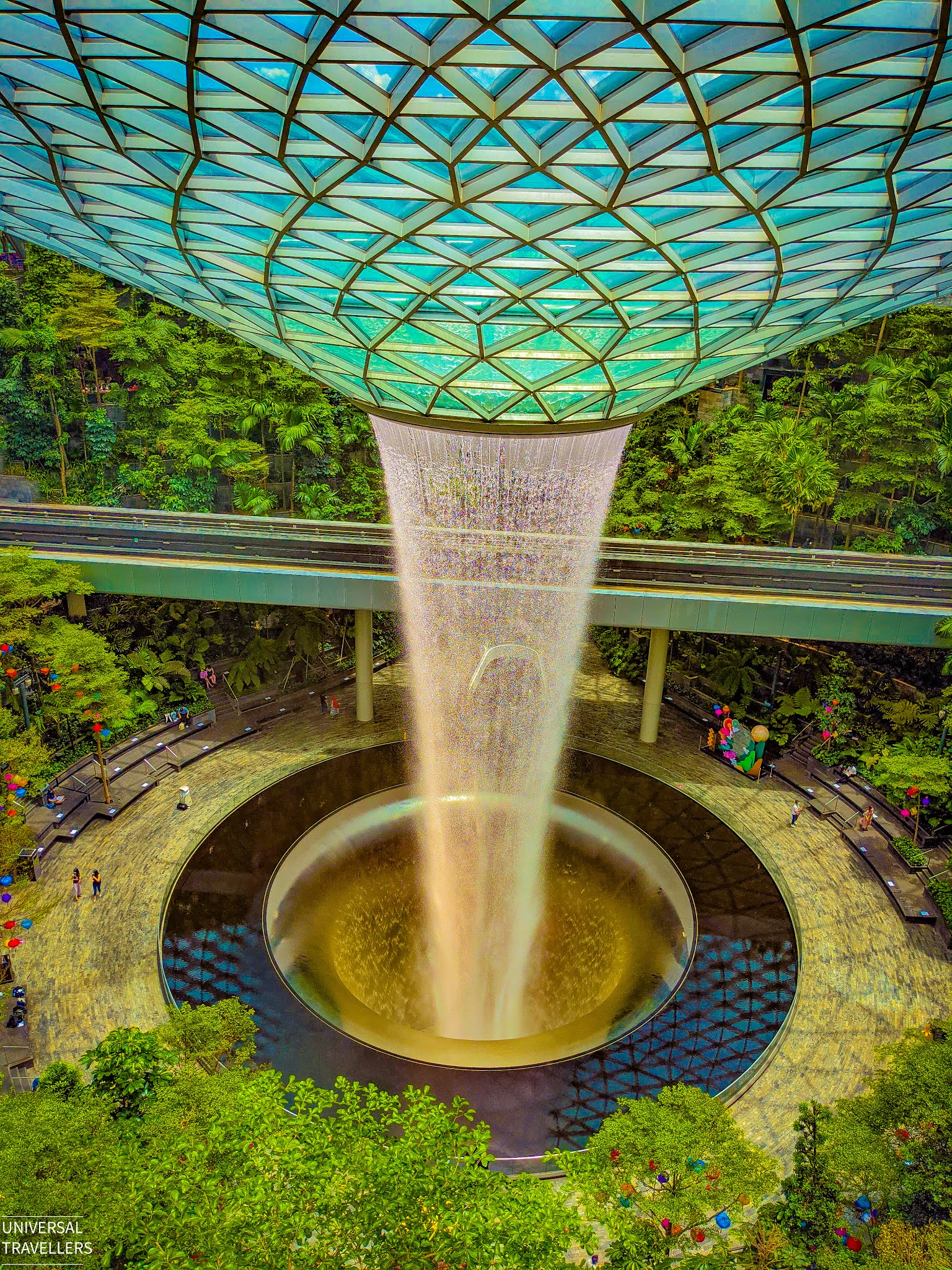 HSBC Rain Vortex located at the center of the Shiseido Forest Valley of the Jewel Changi Airport