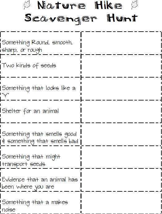 Nature Hike Scavenger Hunt