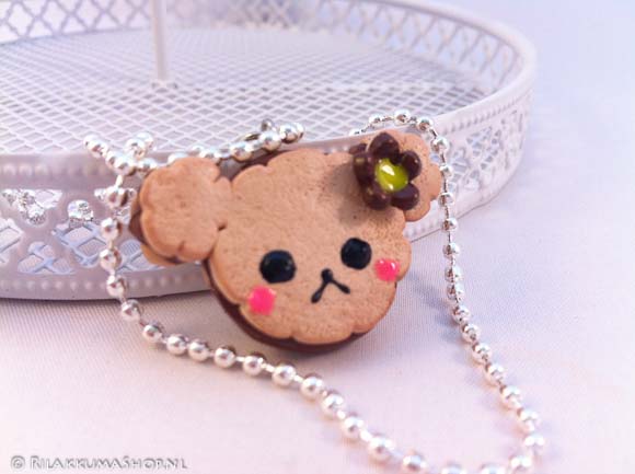 Kawaii cute Rilakkuma Cookie Strawberry, Chocolate Filled necklace