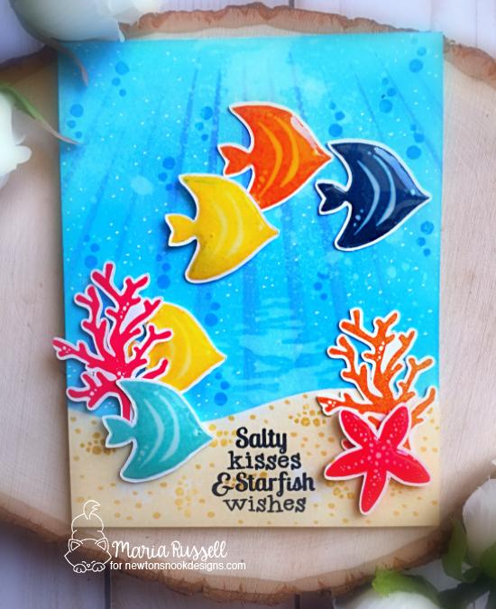 Salty Wishes Fish Card by Maria Russell | Tranquil Tides Stamp Set and Land Borders Die Set by Newton's Nook Designs #newtonsnook #handmade