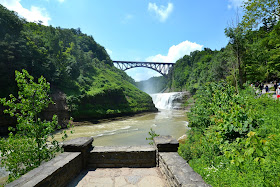Upper Falls waterfall and train bridge Letchworth State Park