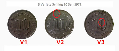 Malaysia coin 10 sen 1971 V1, V2 and V3