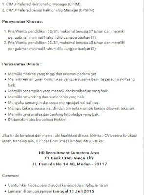 Lowongan kerja resmi bank CIMB Niaga