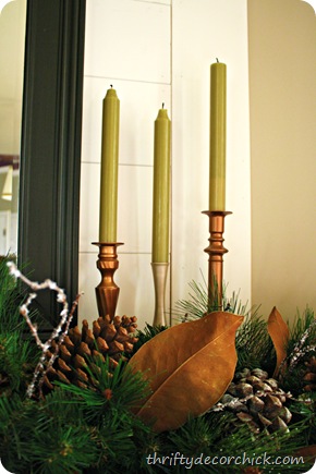 copper Christmas mantel 