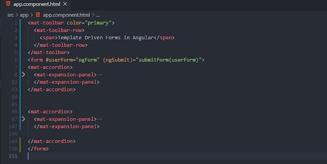 Angular Template Driven Forms UI Code Snippet Folded