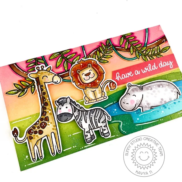 Sunny Studio Stamps: Swimming Pool Die Focused Summer Card by Kavya (featuring Savanna Safari, Tropical Scenes)