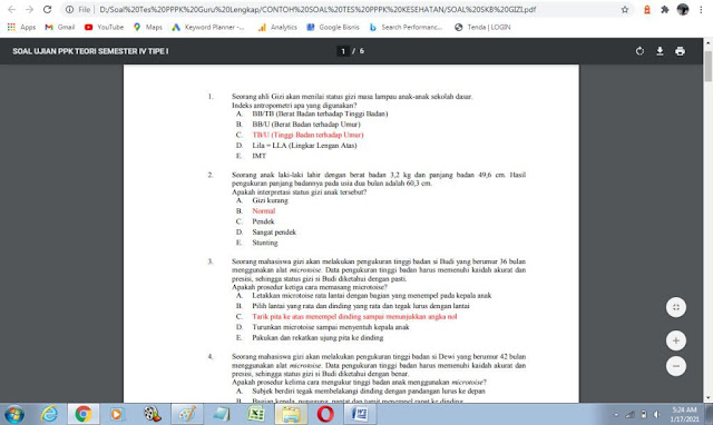 Contoh soal tes P3K bidang gizi dan kunci jawaban - antapedia.com