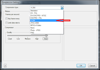 memilih format H.264 pada video di after effects