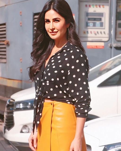 Katrina Kaif looks stunning in polka dots top and mini skirt