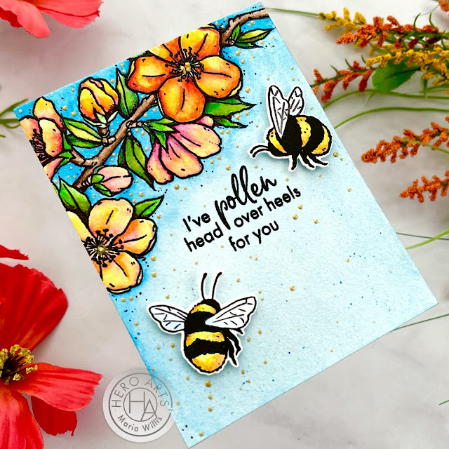 Cardbomb, Maria Willis,Hero Arts, My Monthly Hero Kit January 2021,flowers,bees,stamps,stamping, mixed media, art, die cutting,#hexagon, color,watercolor,ink blending,grunge,