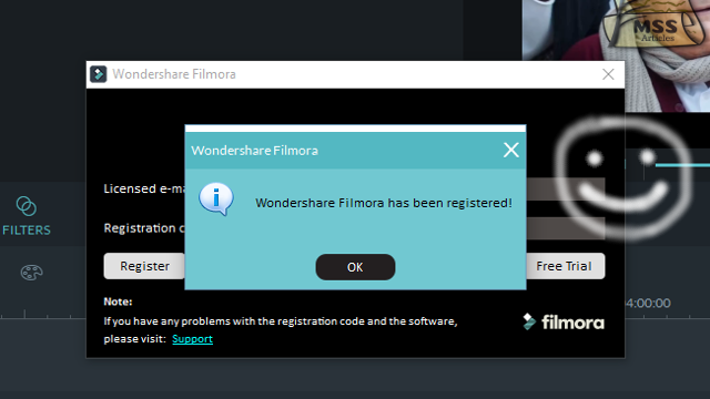 Wondershare Filmora has been registered