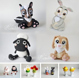 Krawka: TOP Easter and Spring patterns, bunnies, Miss Bunny, Thumper, Sheep, Skunk Flower and Easter decoration egg cozies free patterns by Krawka