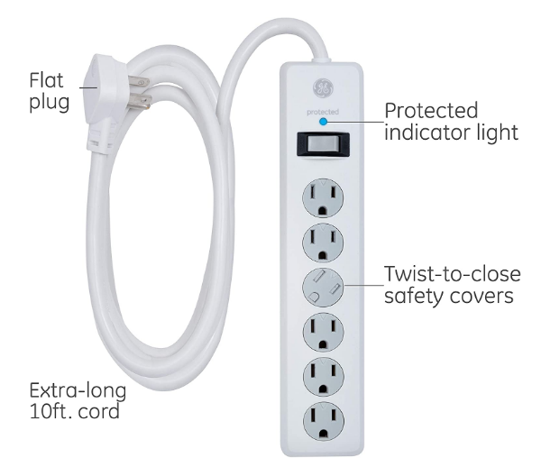 Home Depot | Ge 6 Surge Protector | 14092 Safety Covers White