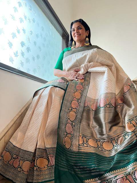 Banarasi kaduwa saree with horses and kadiyal border