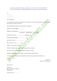 Application for Casual Leave Restricted Holiday sample