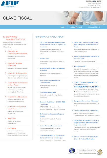 AFIP - ADMINISTRADOR DE RELACIONES - SERVICIOS ADMNISTRATIVOS - DANIEL DIAZ Y ASOCIADOS - DESPACHANTE DE ADUANAS