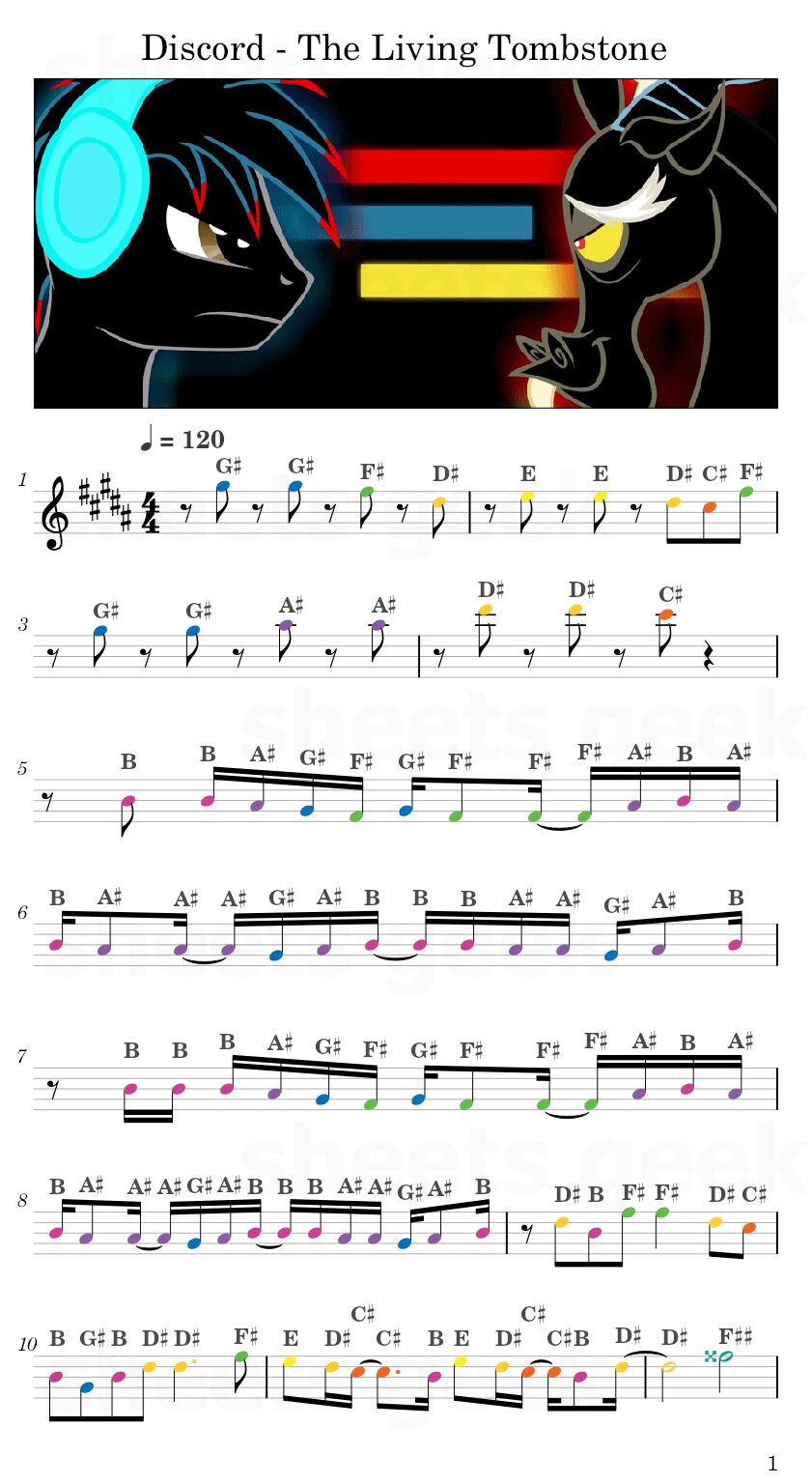 Discord - The Living Tombstone (My Little Pony: Friendship Is Magic) Easy Sheet Music Free for piano, keyboard, flute, violin, sax, cello page 1