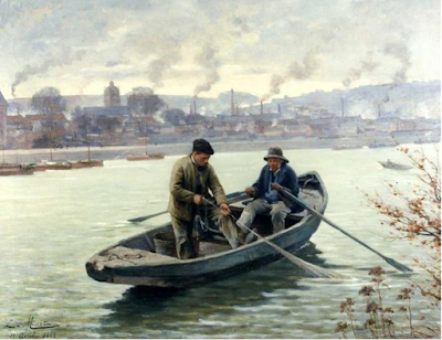 Louis Emile Minet - Pêche à la violette devant Elbeuf, 1887, Musée d'Elbeuf