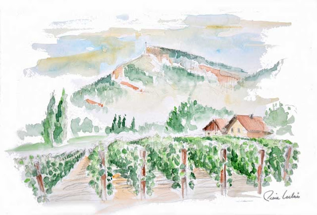 Nivolet, croix du Nivolet, vignes de Savoie, Abymes, aquarelle