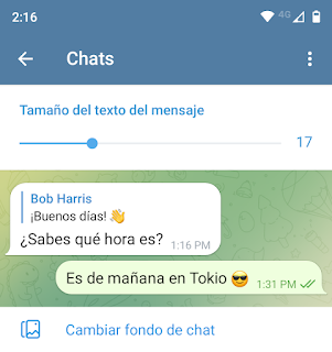 Modificar el tamaño del texto en Telegram