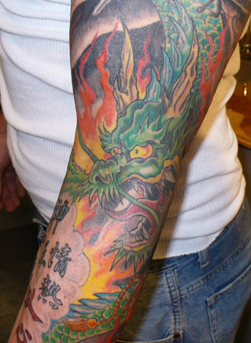 Flower Sleeve Tattoo. Chinese Dragon Arm Sleeves