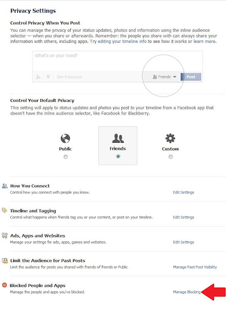 Facebook Privacy Setting (Manage Blocking)
