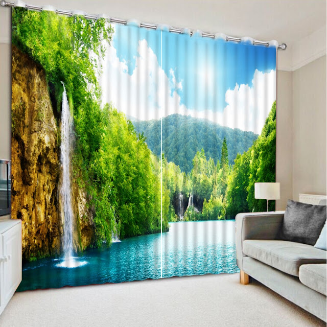 custom 3D christmas window font b curtains b font Waterfall Lake scenery 3d curtains for living room with awesome print living room window curtains ideas