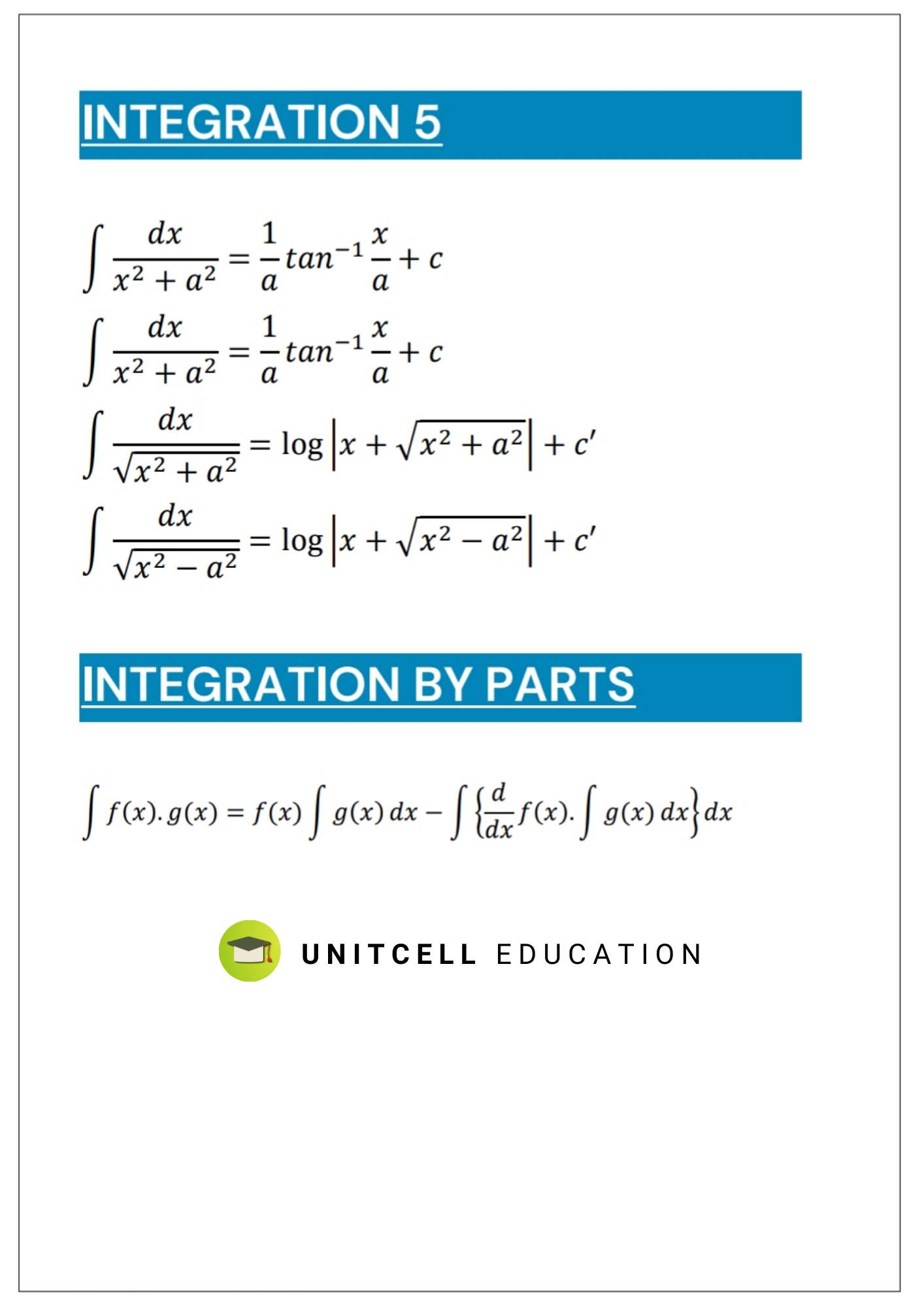 integration formulas
