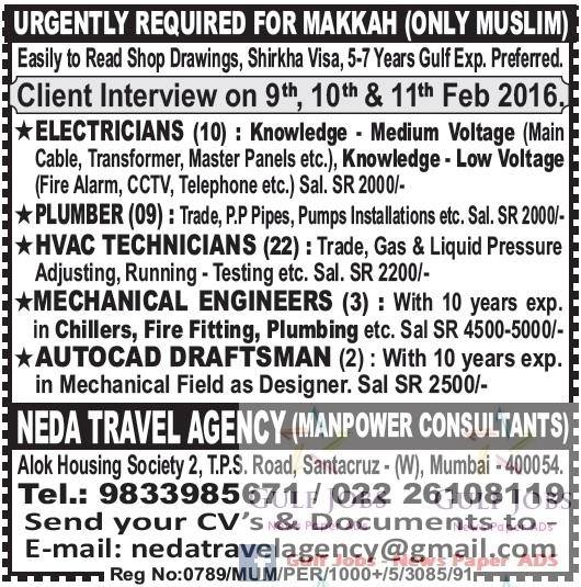 Urgent Large Job Recruitment's for MAKKAH, KSA