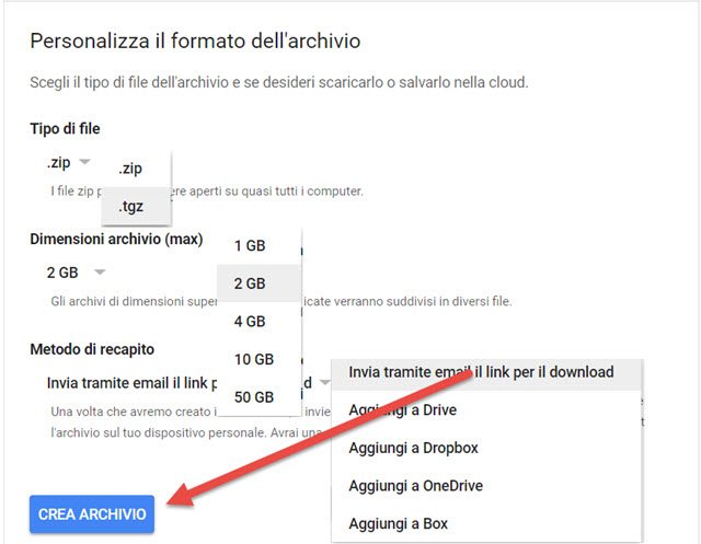 personalizzare-archivio-google-takeout