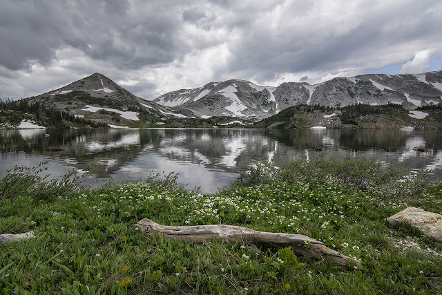 Lewis lake medicine bow national forest Wyoming with wildflowers