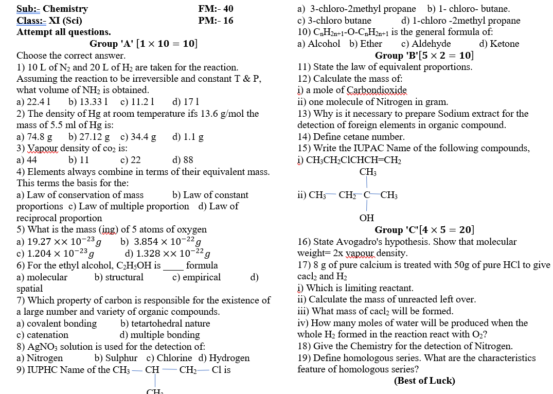 Chemistry model question paper