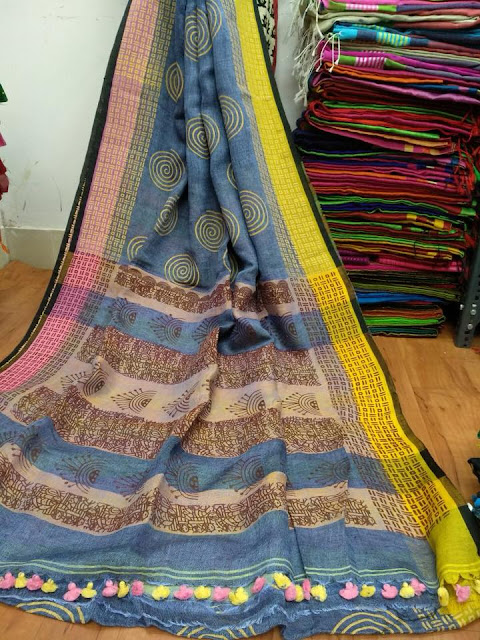  printed linen saree