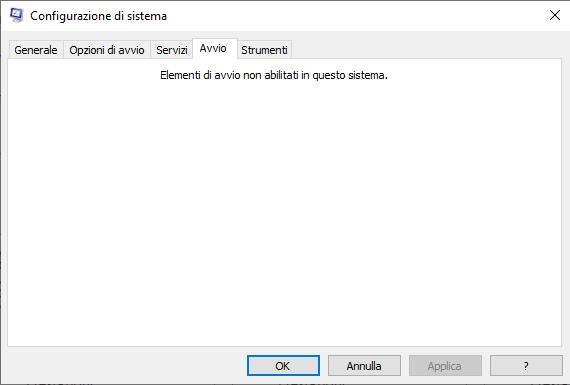 Configurazione di sistema, Avvio