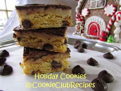 Cookie Dough Blondies with Dark Chocolate! Get Recipe at CookieClubRecipes