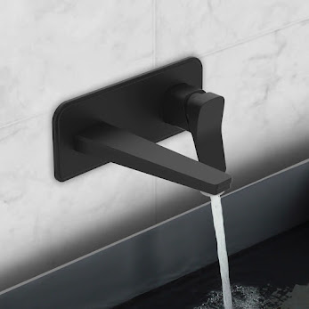 HIX Black Wall Mounted Basin Taps - Matt Finish