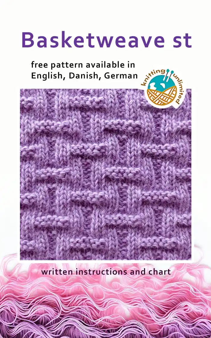 Basketweave stitch is offered in three languages - English, Danish, and German - and all versions are available for free